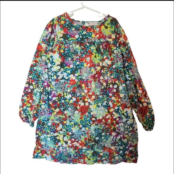 Hanna Andersson Floral Green Dress Long Sleeve size 130 or size 8 boho coastal - Picture 2 of 7
